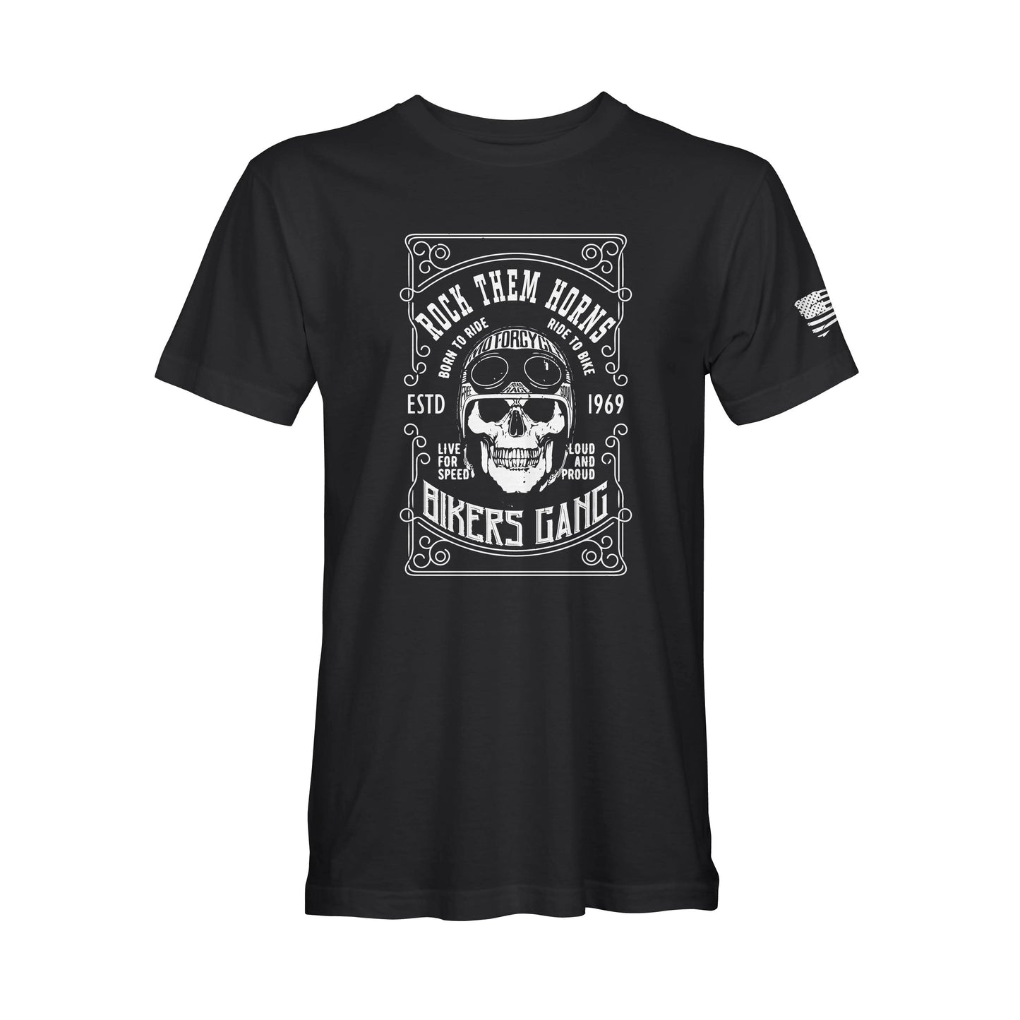 Motorcycle gang skull custom black t-shirt